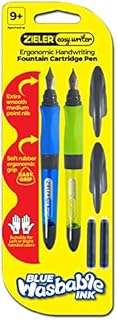 Ergonomic Handwriting Fountain Cartridge Pen (twin pack) - by Zieler® Easywriter  Suitable for right & left handed use  Soft rubber ergonomic grip  Extra smooth medium point nib  2 ink cartridges
