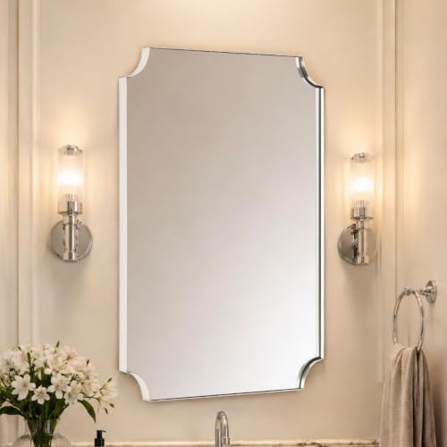Image of TEHOME 20x30'' Chrome Scalloped Bathroom Mirrors, Silver Decorative Bathroom Vanity Mirror