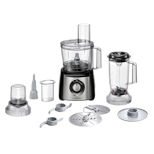 Bosch - Procesador de cocina Multitalent 3, 50 funciones, cuenco para mezclar 2,3 L, batidora de 1,0 L, cuchillo universal, cortar y rallar fino, grueso; batidor (nata), 900 W, color, MCM3PM386