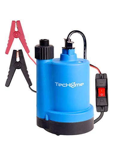 TecHome Water Pump DC 12V 1500 GPH Submersible Utility Water Pump with 20-Foot Cord for Swimming Pool Pond Garden Basement, Blue