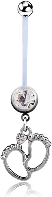 HJLjairlr Cute Baby Feet Flexible Pregnancy Belly Button Ring Body Piercing Jewelry 14 Gauge (White Foot)