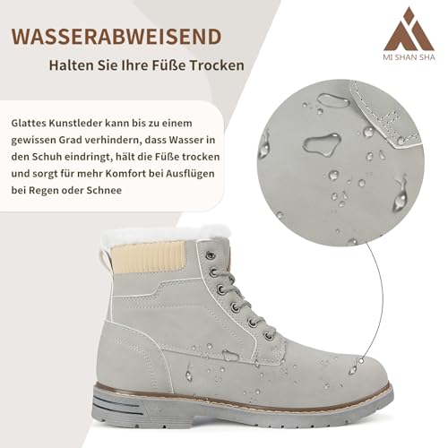 Mishansha Winterschuhe Damen Warme Gefüttert Winterstiefel Frauen Stiefeletten Grau Gr.41