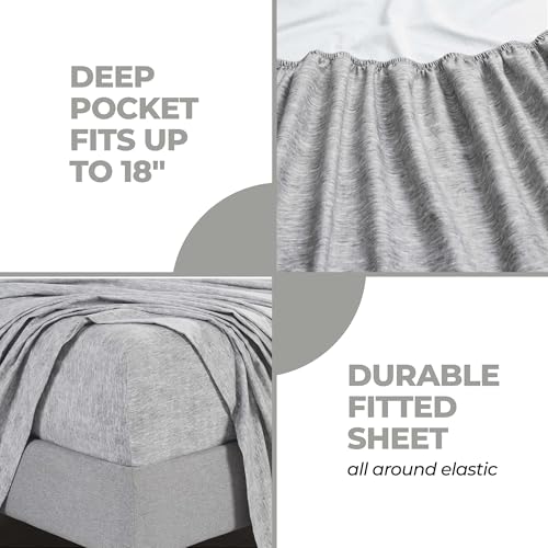 Image of Superior Melange Flannel Cotton Sheet Set, Ultra-Soft Textured Sheets, Modern, Farmhouse Bedding, Basics, Includes; Flat Sheet, Elastic Deep Pocket Fitted Sheet, Pillowcases, Twin XL, Charcoal