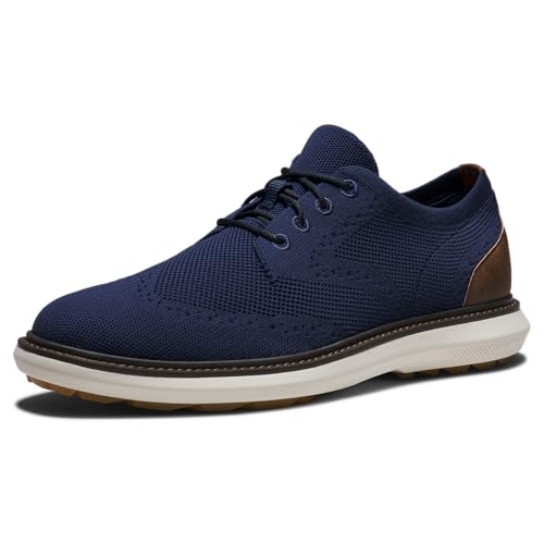 FootJoy Men's Traditions Knit Golf Shoe, Navy/Navy/Tan, 12 Wide