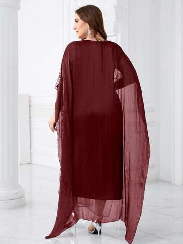 Image of Plus Size Sparkly Formal Evening Gown Sequin Cape Overlay Mother of Bride Dress Wedding Guest Cocktail Party