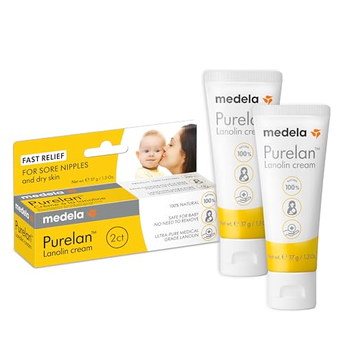 Image of Medela Purelan Lanolin Nipple Cream, Fast Relief for Sore Nipples & Dry Skin During Breastfeeding, Safe for Breastfeeding Baby, Natural, Hypoallergenic, Fragrance-Free, 1.3 Ounces, 2 Pack