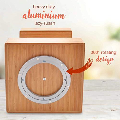 Refine Bamboo Kitchen and Snack Organizer. 360 rotating, 2 tier high capacity wooden storage rack. Great for condiments, seasonings, spices, tea bags, bottles, cans, snacks - Thumbnail 6