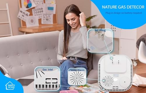 Image of Gas Leak Detector Gas Alarm with Digital Display Voice Alert 85dB Plug in Combustible Gas Leakage Detector for LPG LNG Natural Gas Kitchen Home Safety Security Sensor Device