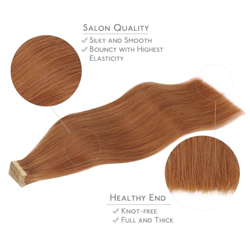 Image of WENNALIFE Tape in Hair Extensions Human Hair, 20pcs 40g 12 inch Cinnamon Terra Copper Remy Hair Extensions Straight Human Hair Tape in Extensions Skin Weft Tape Extensions Human Hair