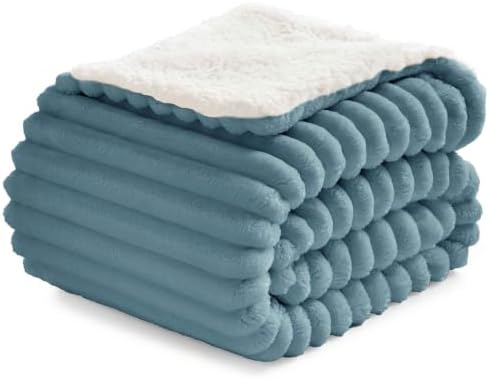BEDELITE warme Decke Sherpa Kuscheldecke Flauschig Hellblau 125x150 | dicke Deko Fleecedecke, Cord Überwurf für Wohnzimmer und Schlafzimmer, weiche Wohndecke, Tagesdecke, das ideal