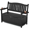 YEFU Outdoor Storage Bench for Patio: Heavy Duty Garden Bench with Dustproof Bag & Oversized Seating - HIPS Weatherproof Patio Bench with Storage for Porch Park Backyard, Black
