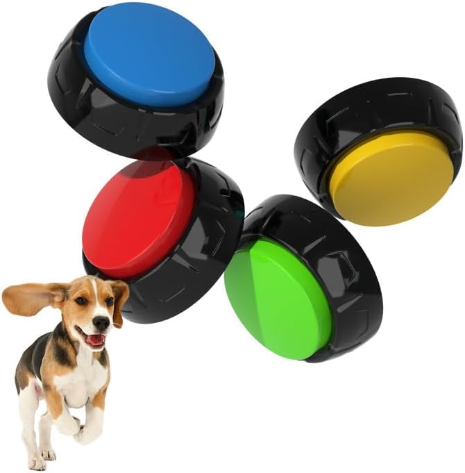 Voice Recording Button, Dog Buttons for Communication Pet Training Buzzer, 30 Second Record & Playback, Dog Talking Buttons Set 4 Pack with Stickers - Amazon product rated Grade A