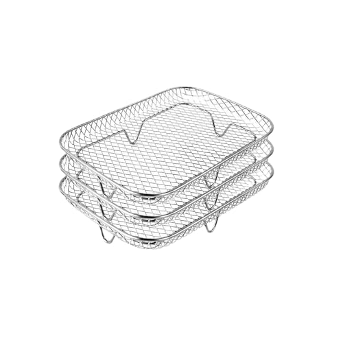 3 soportes apilables para freidora de aire, accesorios para freidora de aire de 7.8 pulgadas, bandeja de cesta de freidora de aire, estante deshidratador multicapa para hornear asar (rectangular)