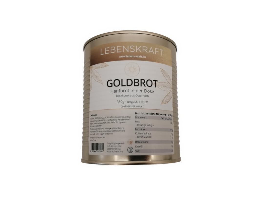 GOLDBROT - Hanfbrot in der Dose | 6 leckere Laibe lang haltbares Brot aus Hanfsamen und natürlichem Hanfprotein mit Hanfsamen Öl | lang haltbares Dosenbrot für Not Vorrat | 10 Jahre Haltbarkeit