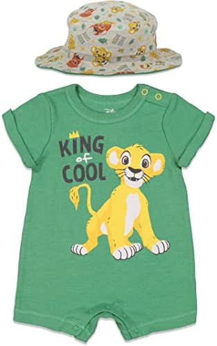 Disney Lion King Simba Infant Baby Boys Short Sleeve Romper & Sunhat Green 12 Months