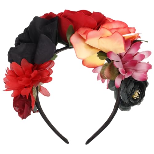 PACKOVE Day of The Dead Headband Rose Flower Headband Mexican Headpiece Halloween Flower Hair Bands for Halloween Masquerade