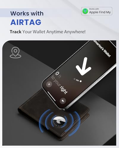 VMAN Airtag Wallet for Men - Full Grain Leather Bifold Wallet, Mens Wallet with Airtag Holder RFID Blocking with 2 ID Windows 2, 12 Card Holders Capacity Gift for Men(American Flag)2