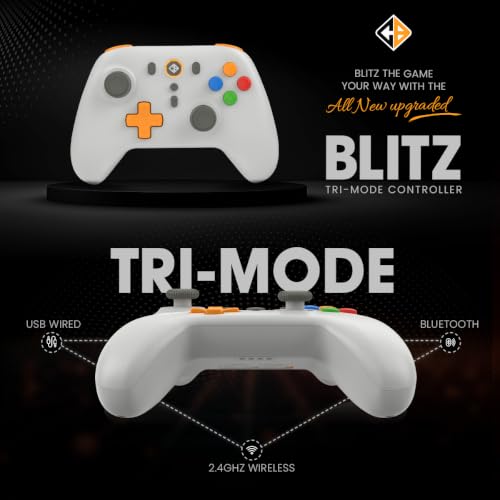 Image of Cosmic Byte Blitz Tri Mode Controller for PC, Hall Effect Triggers, 1000Hz Polling Rate, Adjustable Vibration, Turbo & Auto Turbo, Upgraded with Gyro, TMR Joystick, Software and Charging Dock Support (Retro)