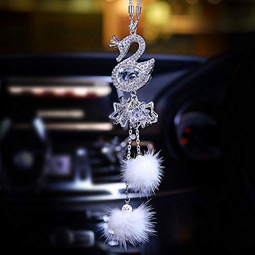 BabYoung Automotive Car Pendant Swan Pattern Diamond Ornaments with Fur Balls Cute Creative Car Accessories Hanging Decoration Home DÃ©cor Living Room Decorative (Swan)