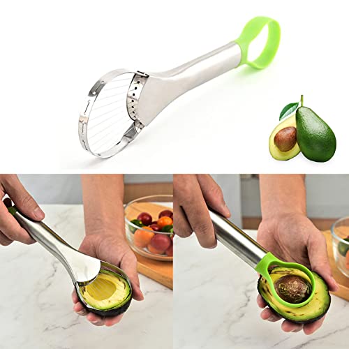 Foto von 2-in-1 Avocadoschneider Edelstahl Avocado Schneider, Entkerner Schäler Avocadoschäler, Avocado Slicer Cutter, Obstschäler für Fresh Avocado Saver in Haushalt Küche, Multifunktionales Avocado Werkzeug