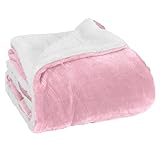 Elegant Comfort Luxury Ultra-Plush Velvet Touch Fleece Throw Soft, Warm, Cozy| Micromink Sherpa-Backing Reversible Blanket for Bed, Sofa and Couch, Solid Light Pink