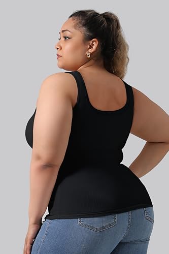 Image of Plus Size U-Back Casual Workout Tank Tops for Women with Built-in Bra, Padded Racerback Gym Athletic Yoga Tops