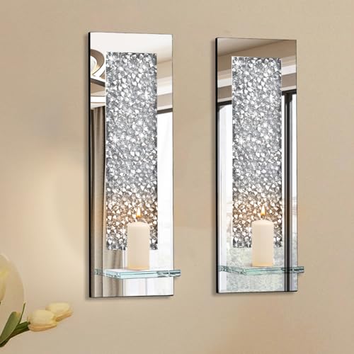 Pibeyer Crystal Crush Diamond Wall Candle holder set of 2, Rectangle Silver Mirrored Candle Sconces, Home Wall decoration for Living Room,Dining Room & Bedroom by Pibeyer - Image 2