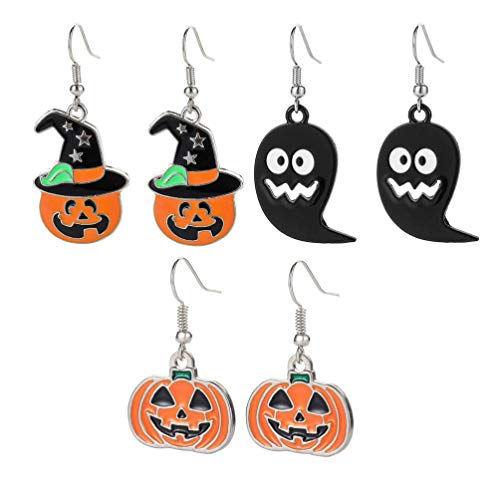 SEWACC 3paires Boucles Oreilles Halloween Alliage De Fantômes Et Citrouilles Accessoires Festifs Pour Femmes Et Filles Décor Amusant Pour Vos Oreilles Couleurs Assorties