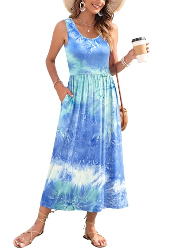 Image of WNEEDU Women's Summer Maxi Dress Casual Sleeveless Sundress