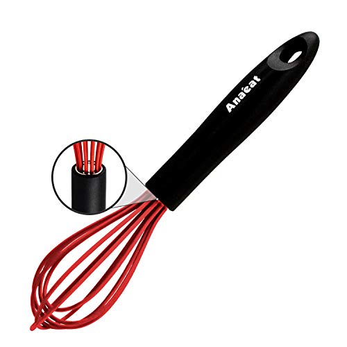 ANAEAT 85 Silicone Whisk Thick Stainless Steel Wire Inner - Heat Resistant Kitchen Whisks for Non-Stick Cookware Balloon Egg Beater for Whisking Blending Beating Frothing Stirring Red