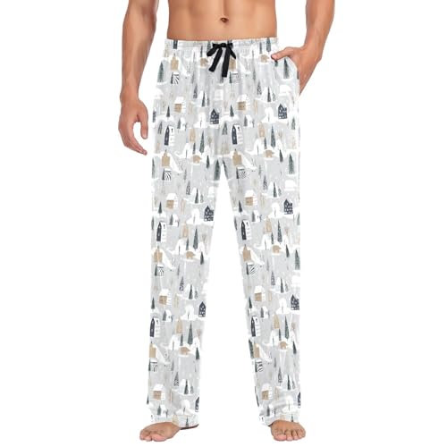 Mens Cotton Pajama Pants Sleep Lounge Pj Bottoms Sleepwear with Pockets Drawstring S Winter Polar Bear