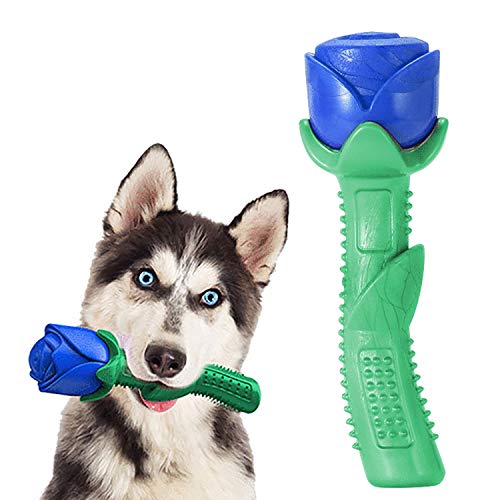 BESUNTEK Dog Chew Toys, Puppy Teething Chew Toys, Dog Toys for Aggressive Chewers Dog Teething Toys Natural Rubber Dental Care Rose Fun to Chew Dog Toys for Small Medium Large Breed (Blue)