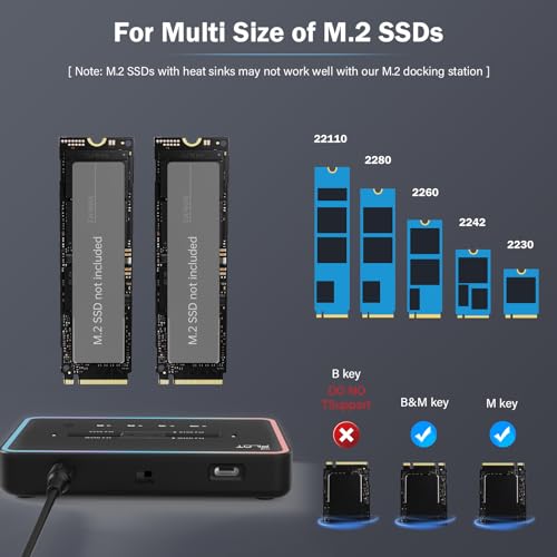Image of Dual-Bay M.2 SSD Cloner M2 NVME SATA to USB C Dock Adapter 20Gbps | Standalone Offline Duplicator M.2 Reader for M /B+M Key PCIE NGFF SSDs, Size 2230-22110 for PC Gaming Storage Upgrade Backup