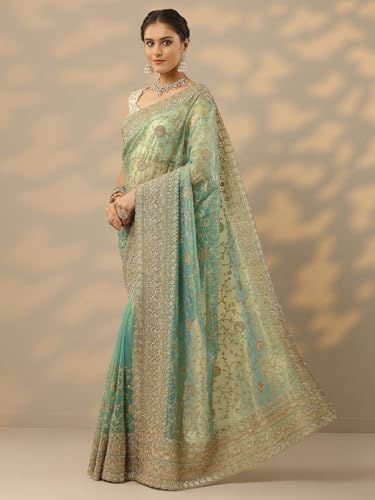 Image of Libas Embroidered Nylon Saree for Women With Unstitched Blouse Piece | Traditional Saree for Festive & Wedding