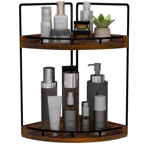 Dorhors 2-Tier Bathroom Counter Organizer,Vanity Counter Corner Shelf, Skincare, Wood