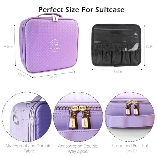 Image of MOMIRA Travel Makeup Bag Cosmetic Bag Makeup Organizer Bag with Lighted Mirror, Adjustable Brightness in 3 Color Scenarios, Waterproof Makeup Train Case, Gift for Women - Violet(Woven)