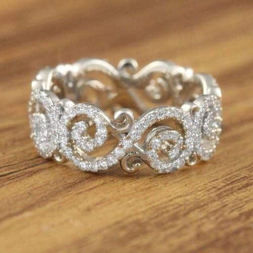 White Gold Plated White Cubic Zirconia Hollow Flower Pattern Engagement Rings Wedding Bridal Band Promise Rings Evening Parties Anniversary Valentine's Day Gifts Eternity Bands for Women