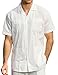 JOGAL Mens Guayabera Shirts Cuban Short Sleeve Casual Button Down Beach Shirt White Large