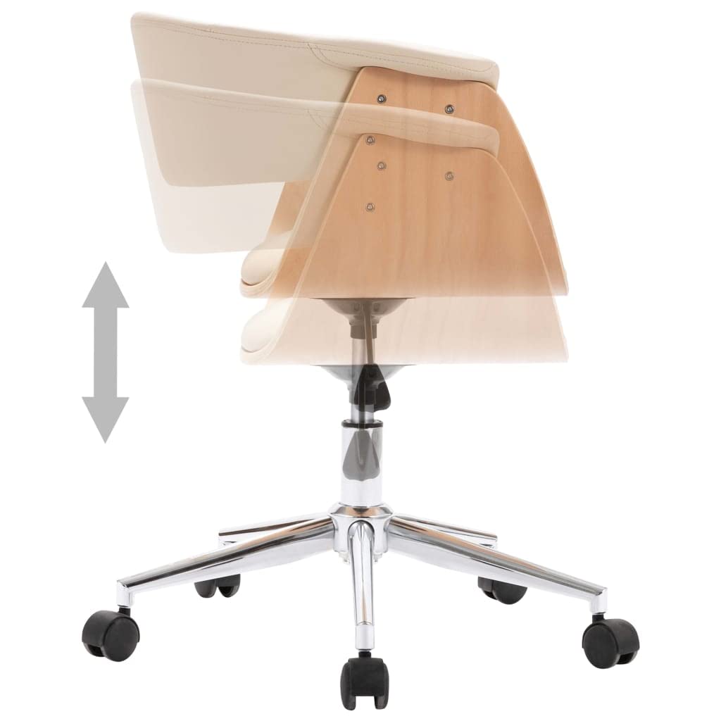 Silla de oficina ergonómica con asiento regulable en altura y función giratoria de 360 grados, cómoda silla giratoria con acolchado de espuma de piel sintética sobre estructura de madera