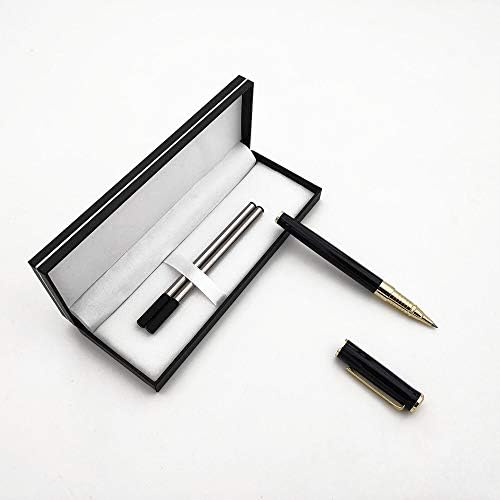 Accod Metal Signature Pen Writing Smooth Black Ink Ballpoint Pen Business Gift Pen with Two 0.5mm Refills Gift Box for Women or Man (Black)