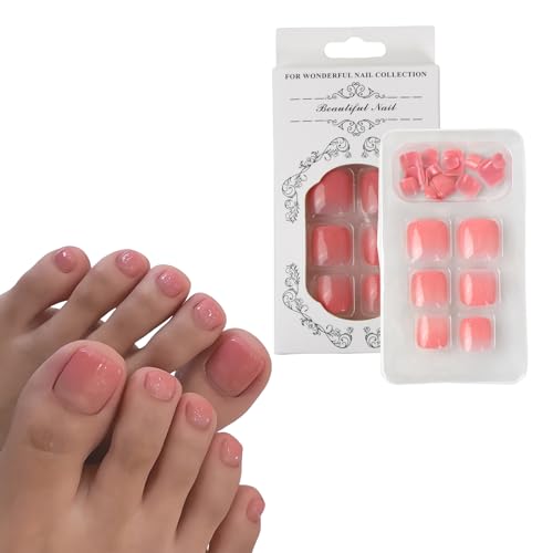 24 Piezas Francesa Falso Acrílico Cortas Uñas de Los Pies Postizas Cuadradas, Tips Uñas Acrilicas Falsas Uñas de Pies Artificiales, Press On Fake Toenails Cubierta Completa (12 Tamaños)