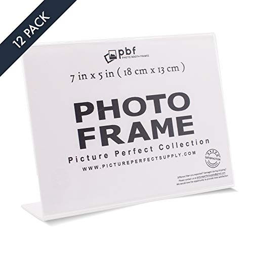 Photo Booth Frames - 7X5 Inch Clear Acrylic Display, Slanted Back 7X5 Horizontal Picture Or Display Plastic Sign Holder With Inserts - 12 Count #TOP1