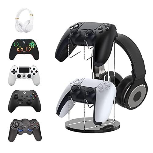 Erlsig Universal Game Controller Halter, Controller Halterung Ständer Zubehör und Kopfhörerhaltung für Xbox ONE Switch PS4, Schwarz