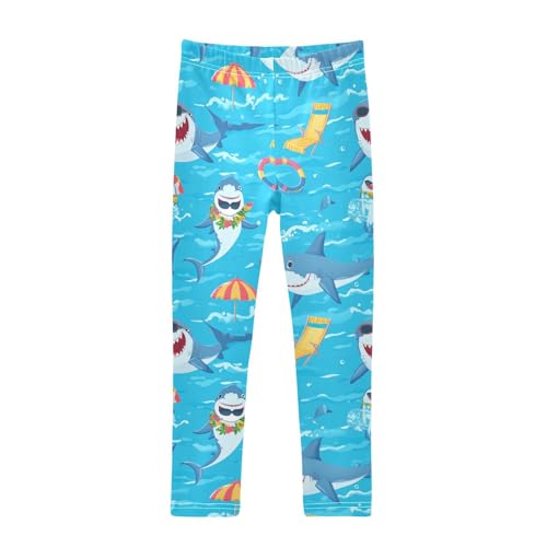 Sharks Girls' Leggings Toddler Doodles Multiple Poses Kids Yoga Pants Dance Active Tights 4T