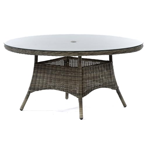 BrackenStyle Regent Rattan 150cm Round Table - 1.5m Diameter Tempered Glass Top - 40mm Parasol Hole - Durable Brown Weave - Commercial Standard Outdoor Garden Dining Table 1 BrackenStyle Regent Rattan 150cm Round Table - 1.5m Diameter Tempered Glass Top - 40mm Parasol Hole - Durable Brown Weave - Commercial Standard Outdoor Garden Dining Table