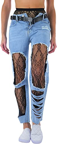 Image of ToBeInStyle Women's Single Floral Lace Fishnet Tights Footless & Stirrup Design