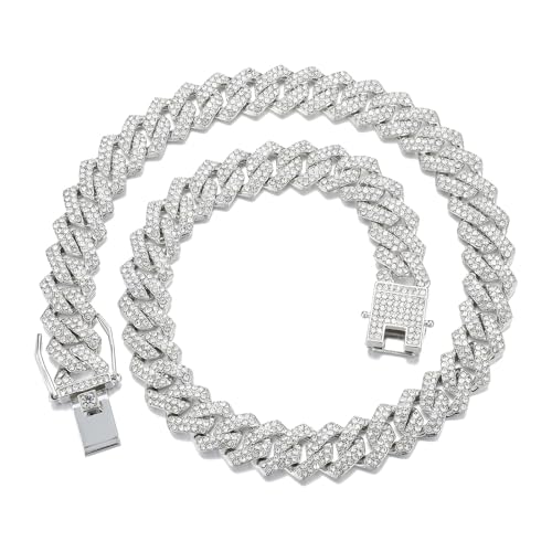 Saintda Mens Cuban Link Chain Iced Out Silver Gold Miami Cuban Necklace Bling Diamond Chain Hip Hop Jewelry with Gift Box for Women