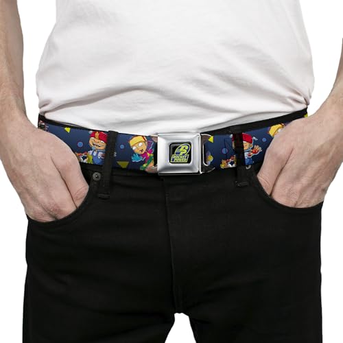 Nickelodeon Belt, Seatbelt Buckle Belt, Rocket Power Character Poses Shapes Cool Gray Multi Color, Adjustable3