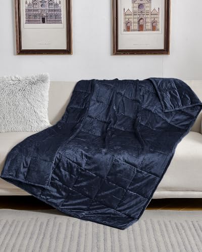 Image of Topblan Weighted Blanket Queen Size 15lbs, Adult Weighted Blankets with Soft Warm Fabric for Sleeping and Calming, Adult Heavy Blanket for Sofa Bed, Navy Blue, 60 x 80 inches