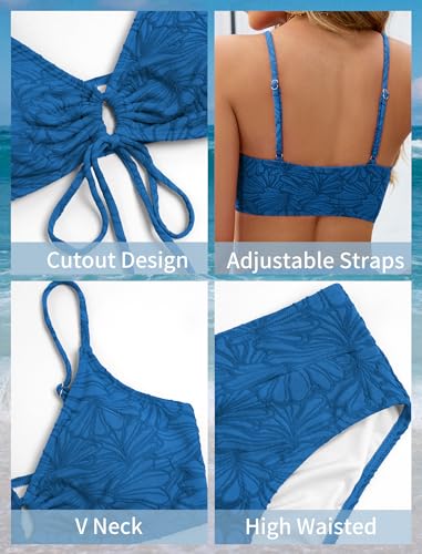 Image of ZAFUL Bikini Sets for Women String 2 Piece Swimsuits High Waisted Bathing Suit V Neck Cut Out Swimwear